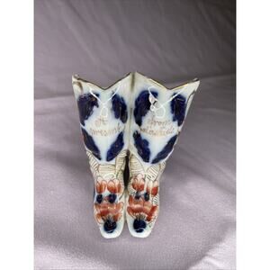 A Pair of Imari Pattern Boots Marked 113